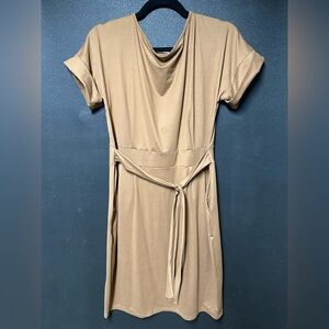 Zenana Outfitters Tan Midi Dress with Front Tie
